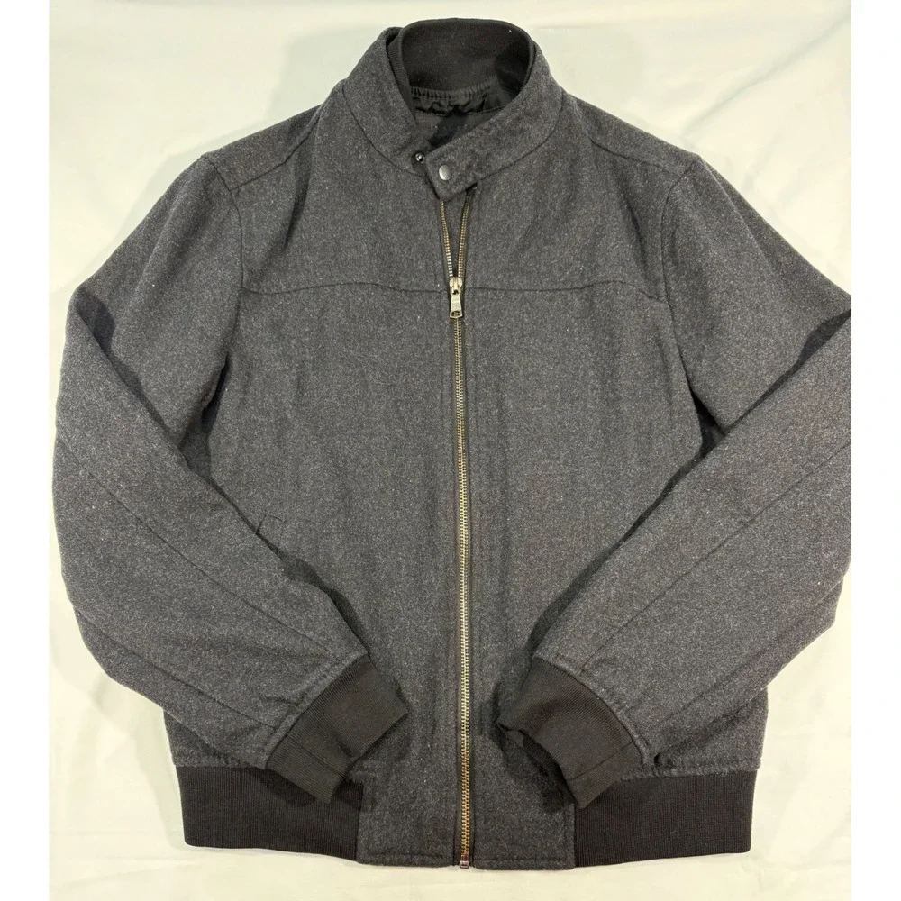 Banana Republic Mens Charcoal Gray Bomber Jacket Quilted Bib Layered Small